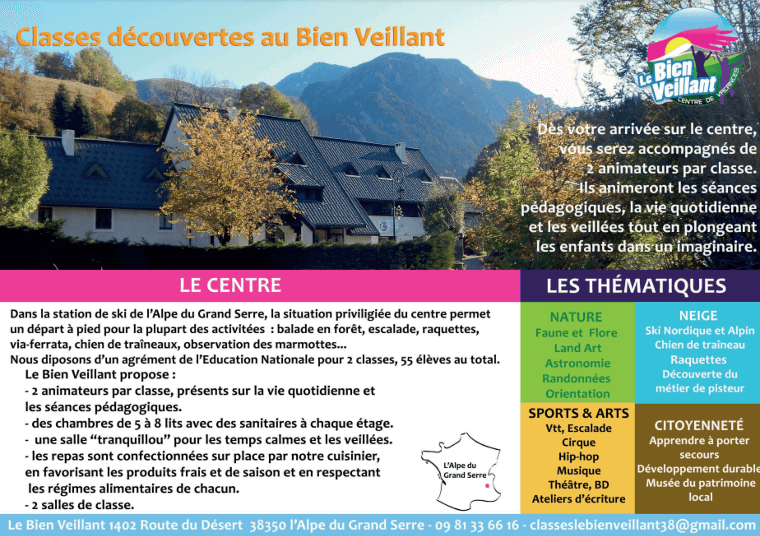 Classes de découvertes 2022-2023 dans les Alpes au Bien Veillant